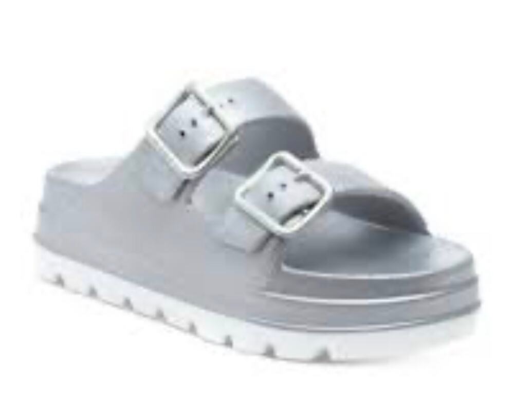 J/Slides NYC Silver Buckle Platform Sandals Slide Shoes Women Size 10
